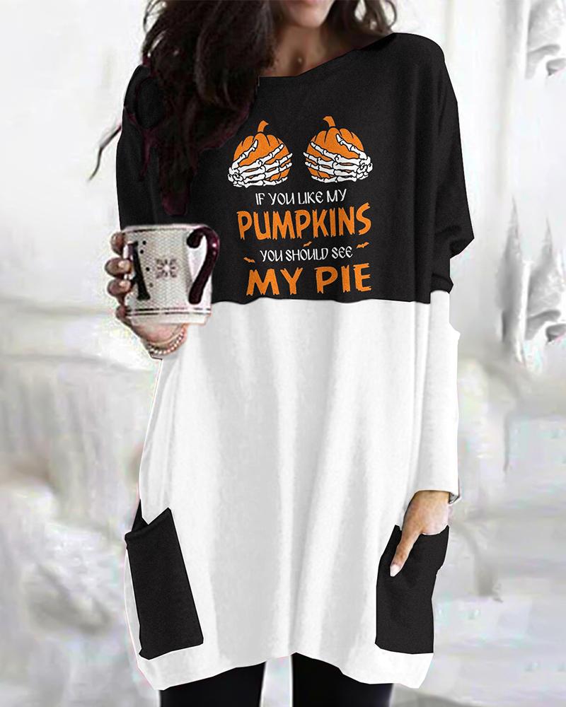 

Halloween Graphic Print Long Sleeve Top, Blackwhite