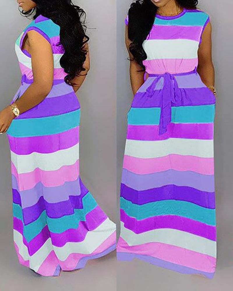 

Striped Colorblock Sleeveless Maxi Dress, Style2