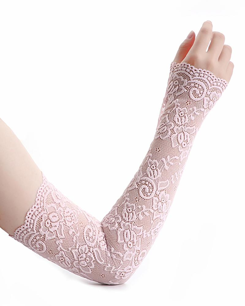 

1Pair Sunscreen Lace UV Protection Ice Arm Cuffs Fingerless Arm Sleeves, Pink