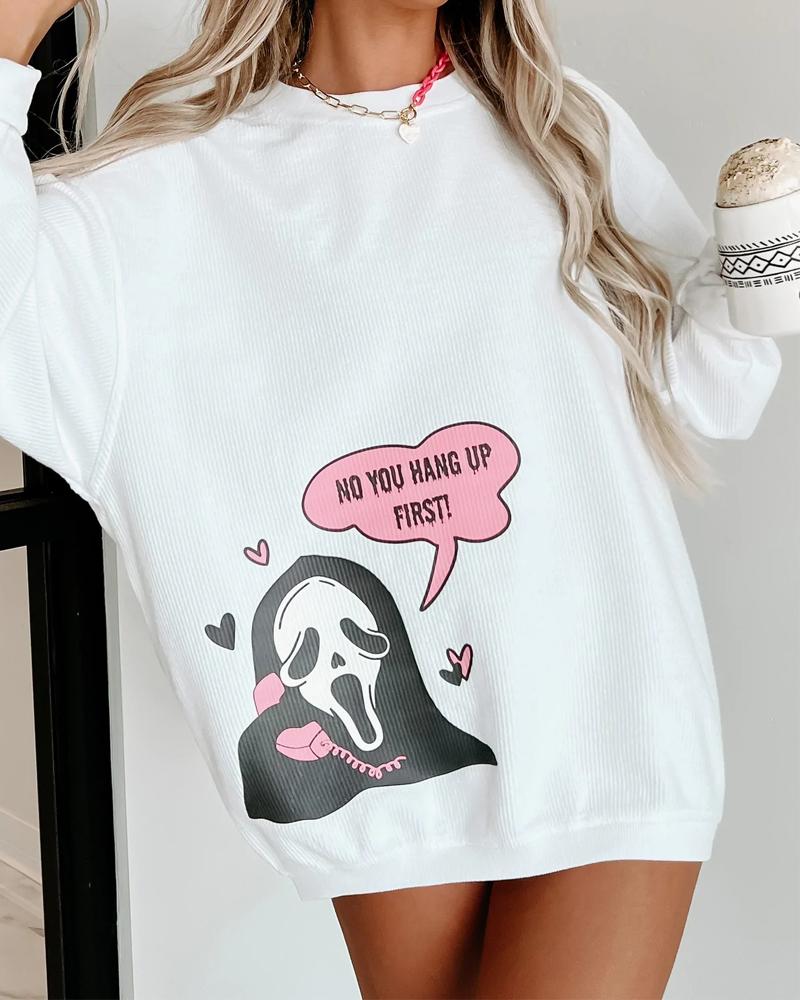 

Halloween Horror Scream Ghost Print Long Sleeve Sweatshirt, White