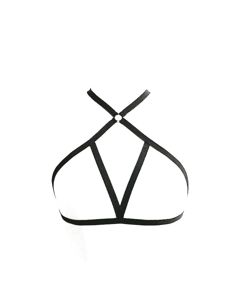 

Gothic Punk Lingerie O-Ring Elastic Bandage Body Harness, Black