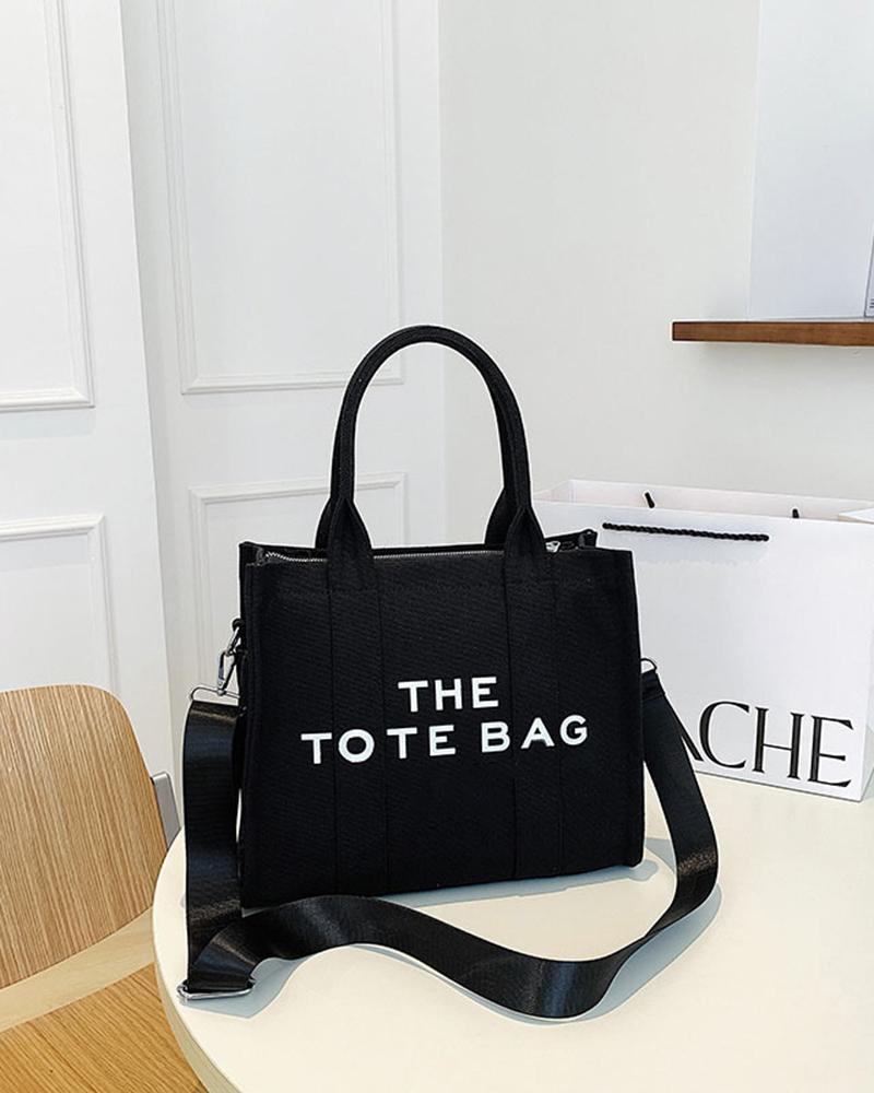 

Trendy Letter Print Crossbody Adjustable Strap Satchel Tote Bag, Black