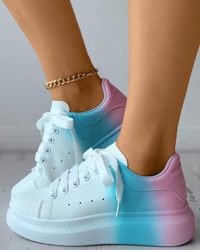 

Ombre Eyelet Lace-up Muffin Sneakers, Pink