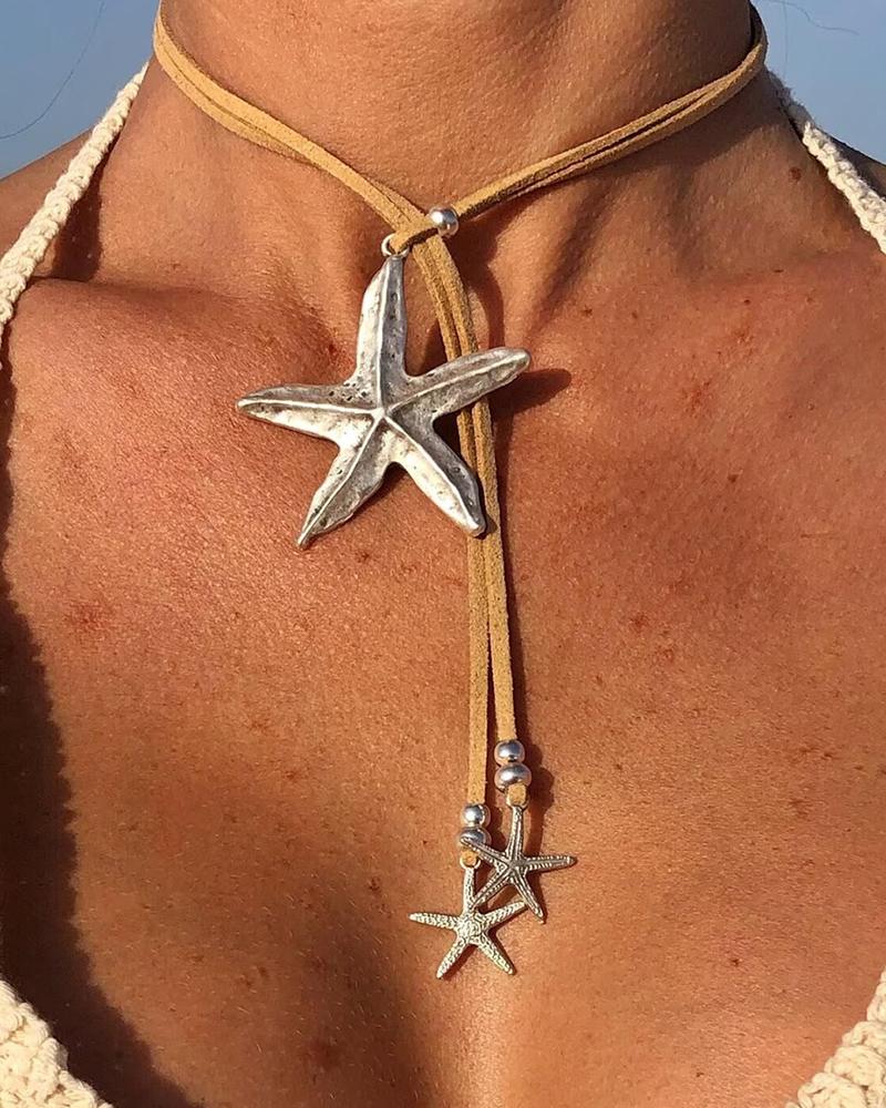 1pc Western Beach Leather Starfish Tassel Choker