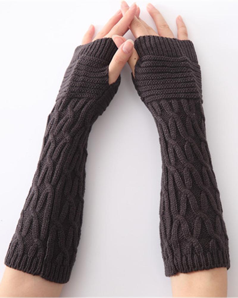 

1Pair Warm Cable Knit Fingerless Gloves, Dark grey