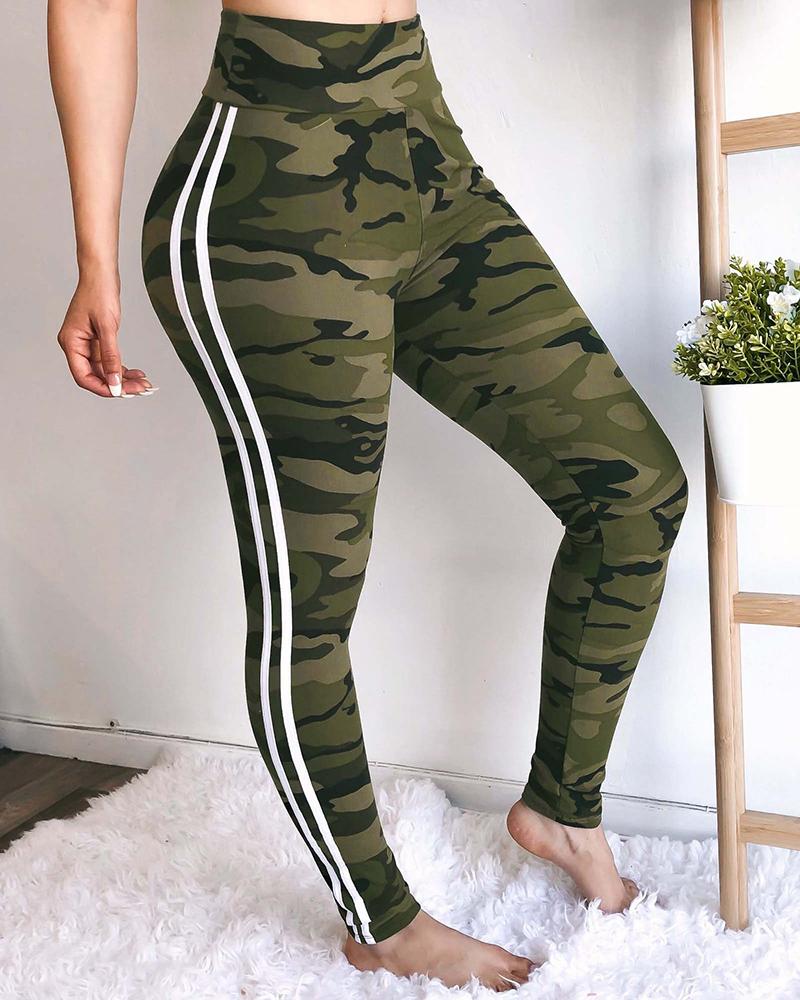 

Camouflage Side Stripes Sporty Pants, Army green