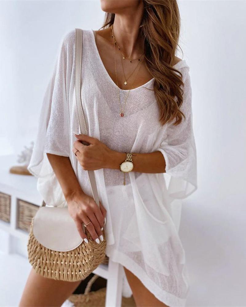 

Solid Loose Half Sleeve Casual Top, White
