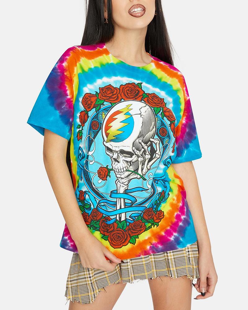 

Tie Dye Skull Print Short Sleeve T-shirt, Multicolor
