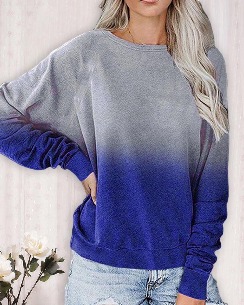 

Ombre Colorblock Long Sleeve Sweatshirt, Blue