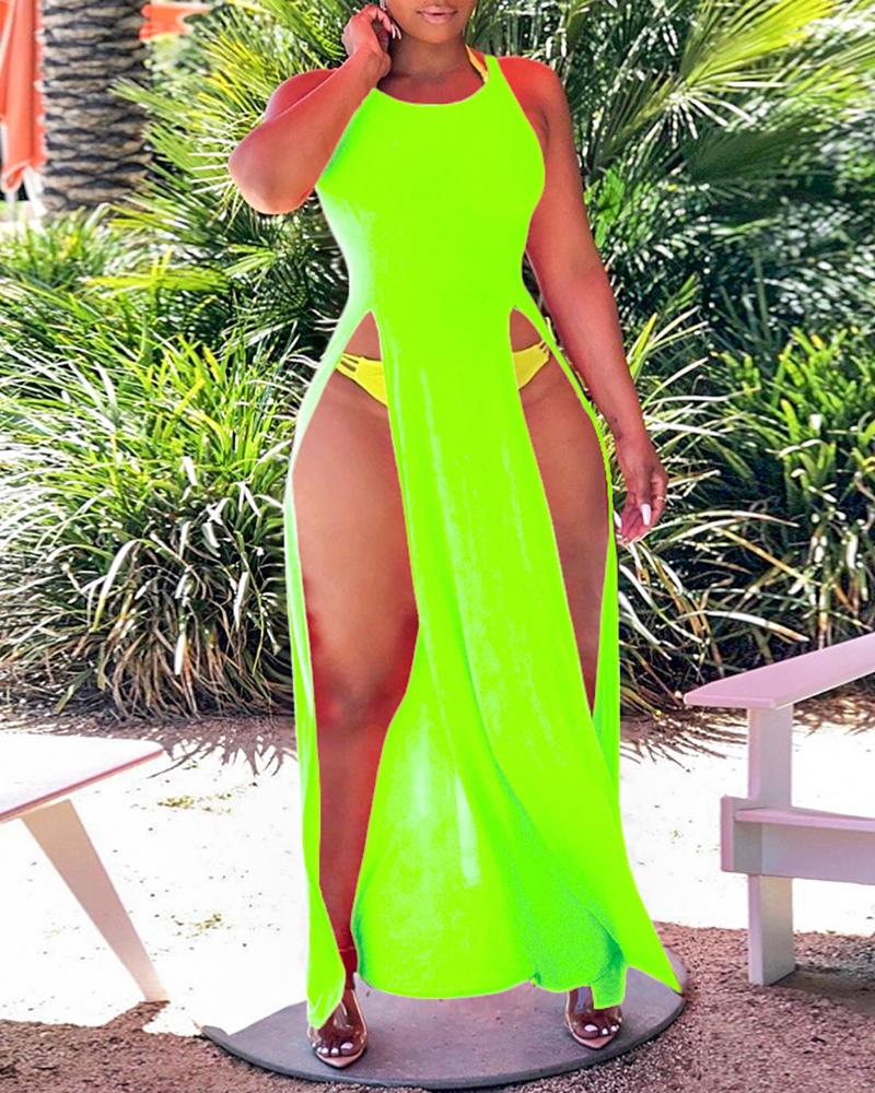 

Plain High Slit Maxi Dress, Green