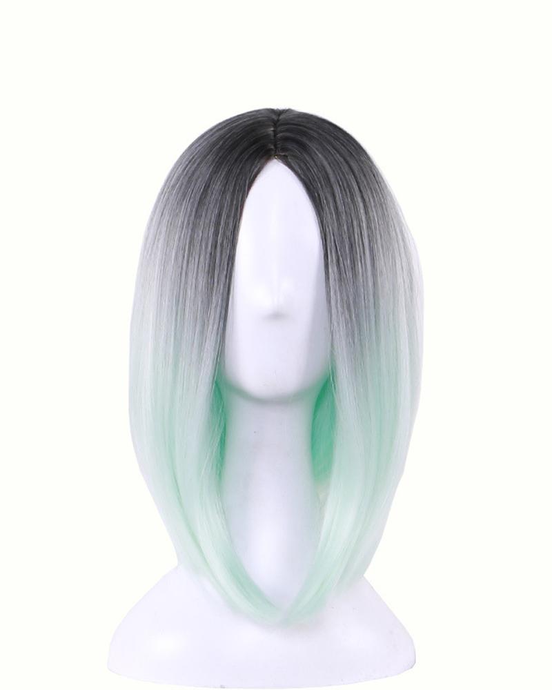 

Short Straight Hair Wig Natural Looking Synthetic Ombre Bob Wigs, Green