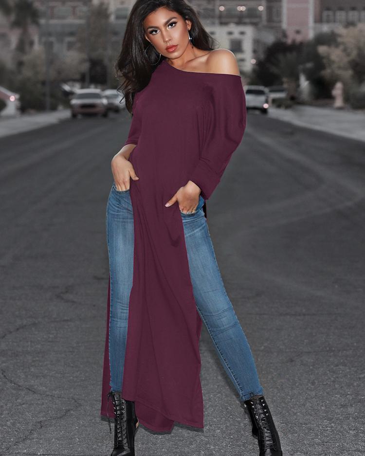 

Stylish Solid High Slit Casual Women Blouse, Coffee