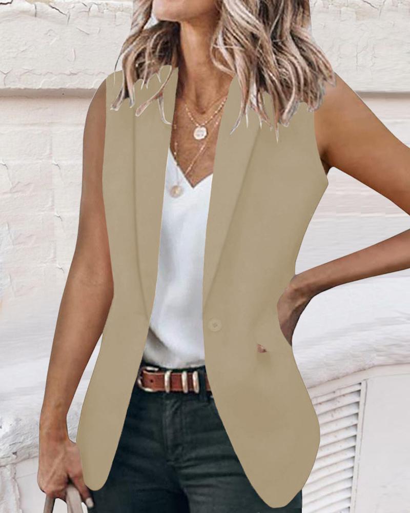 

Single Button Lapel Collar Vest Blazer, Khaki