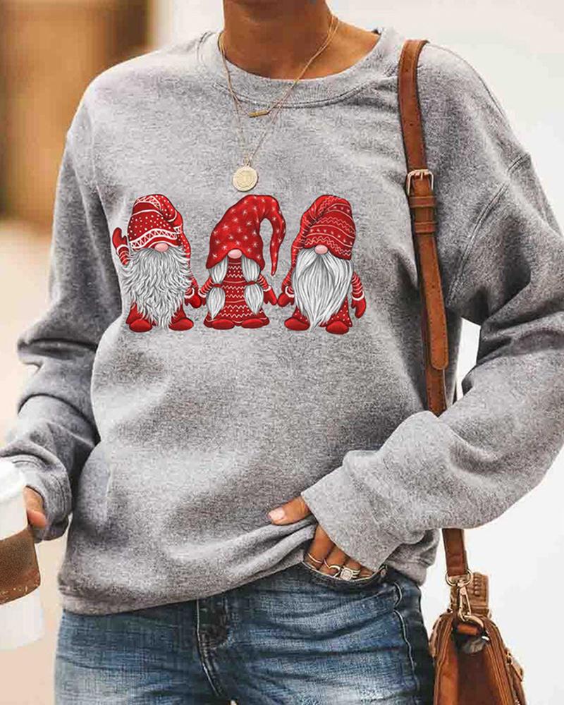 

Christmas Santa Print Long Sleeve Casual Sweatshirt, Red