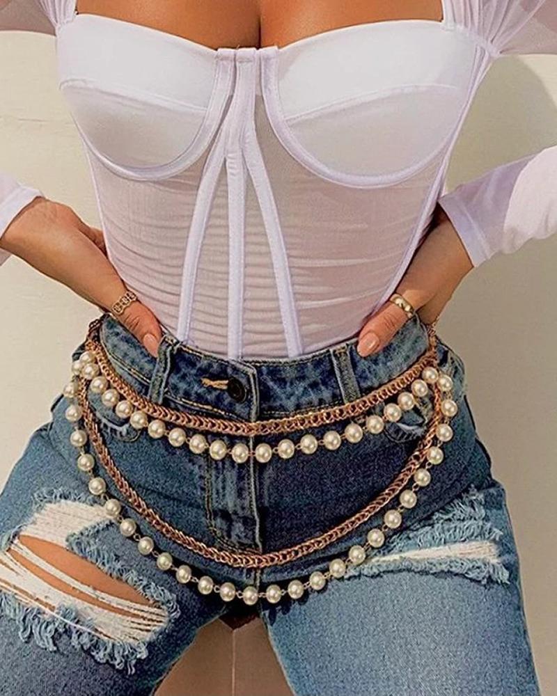 

Multi Layered Beaded Waist Chain, Gold