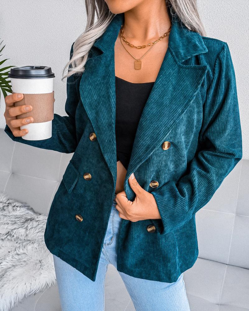 

Double Breasted Long Sleeve Blazer Coat, Green