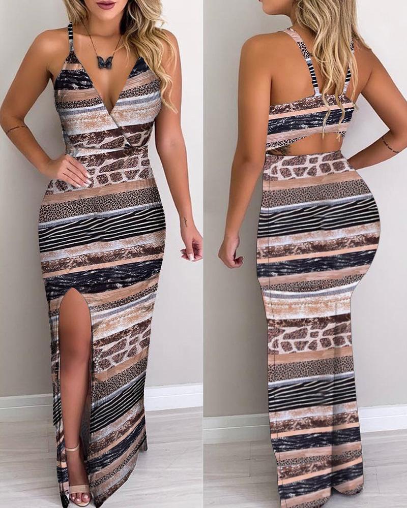 

Cutout Back High Slit Cutout Back Maxi Dress, Brown