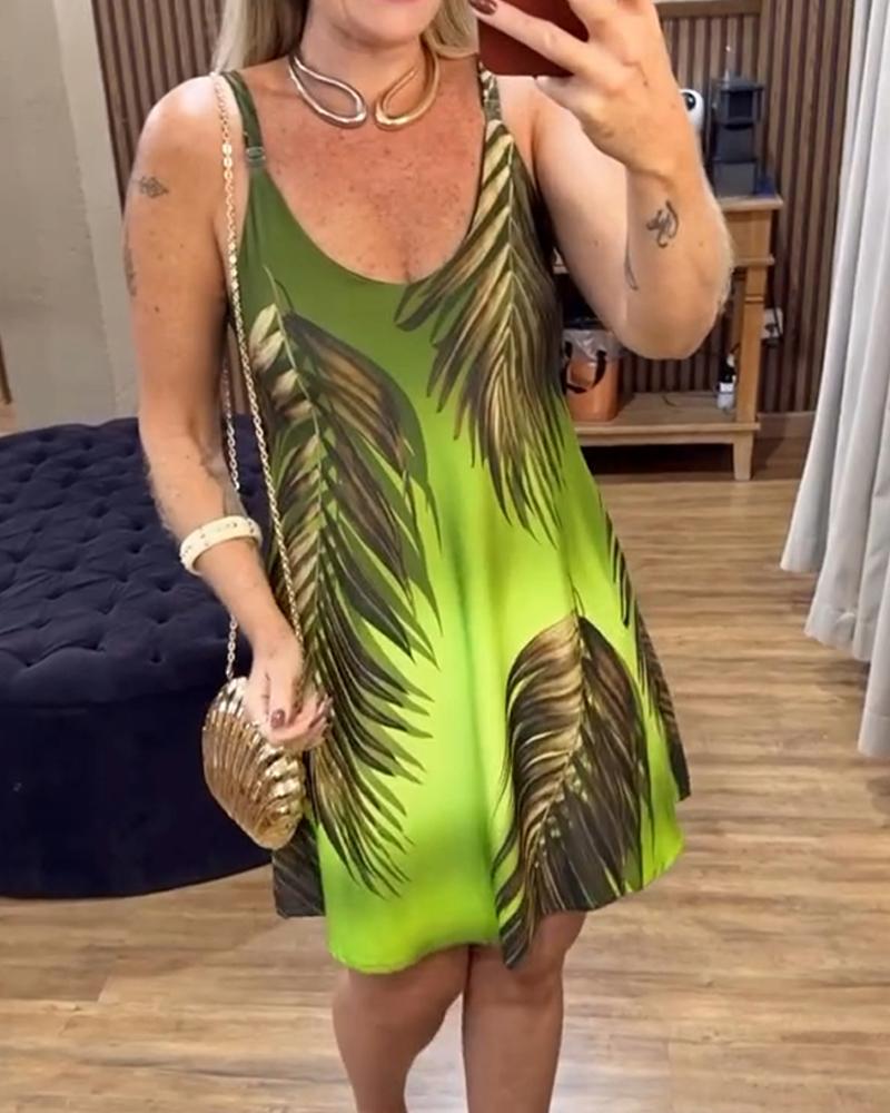 

Robe courte décontractée à imprimé tribal, décolleté plongeant en V et bretelles spaghetti, Green