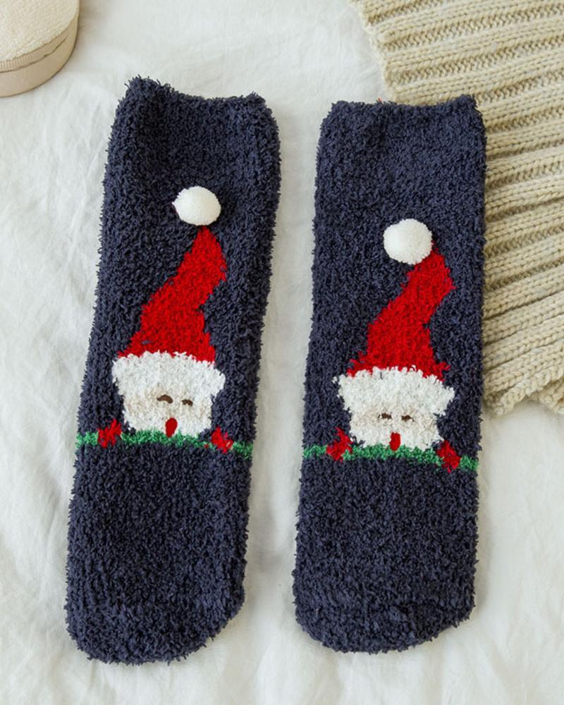

1Pair Christmas Santa Colorblcok Fuzzy Thermal Socks, Style3