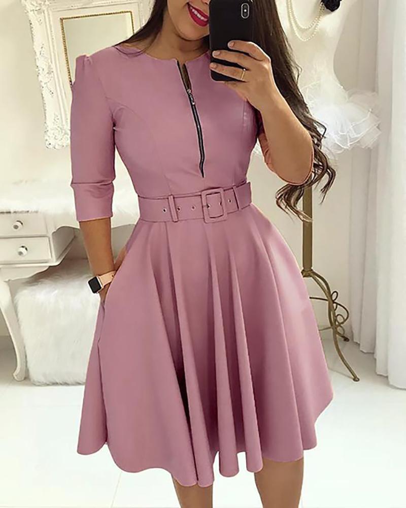 

Vestido casual con diseño de bolsillo con cremallera, Purple