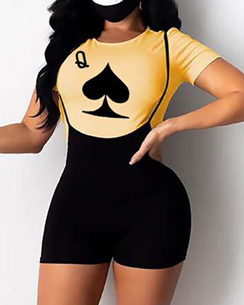 

Poker Print Top & Suspender Shorts Set, Yellow