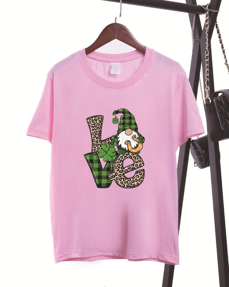 

Letter Graphic Print Short Sleeve Casual T-shirt, Pink
