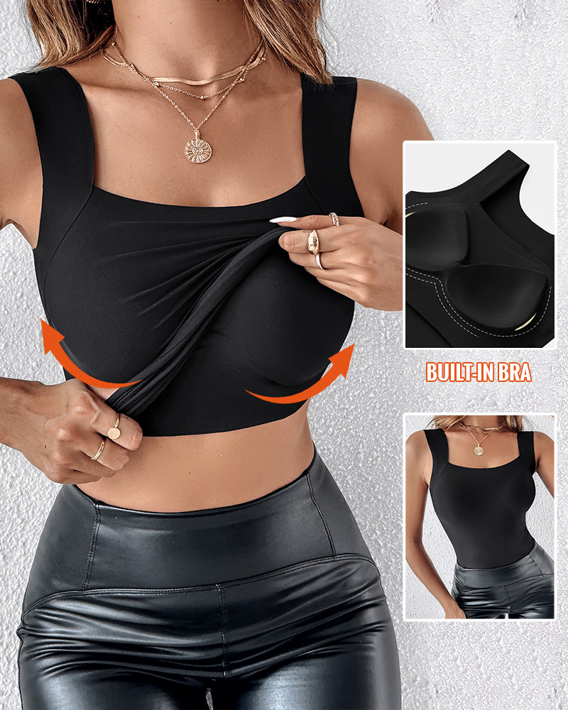

Haut décontracté sans manches à col en U et coupe skinny, Black