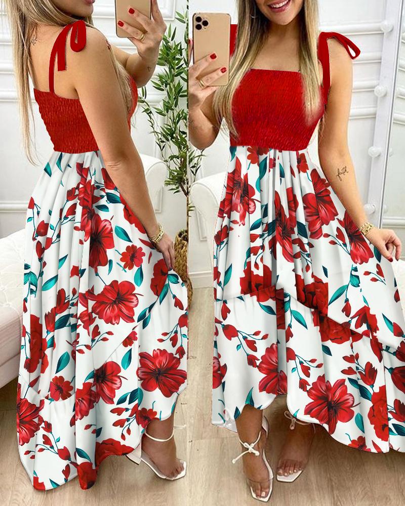 

Printed Floral Cami Patchwork Maxi Dress, Red