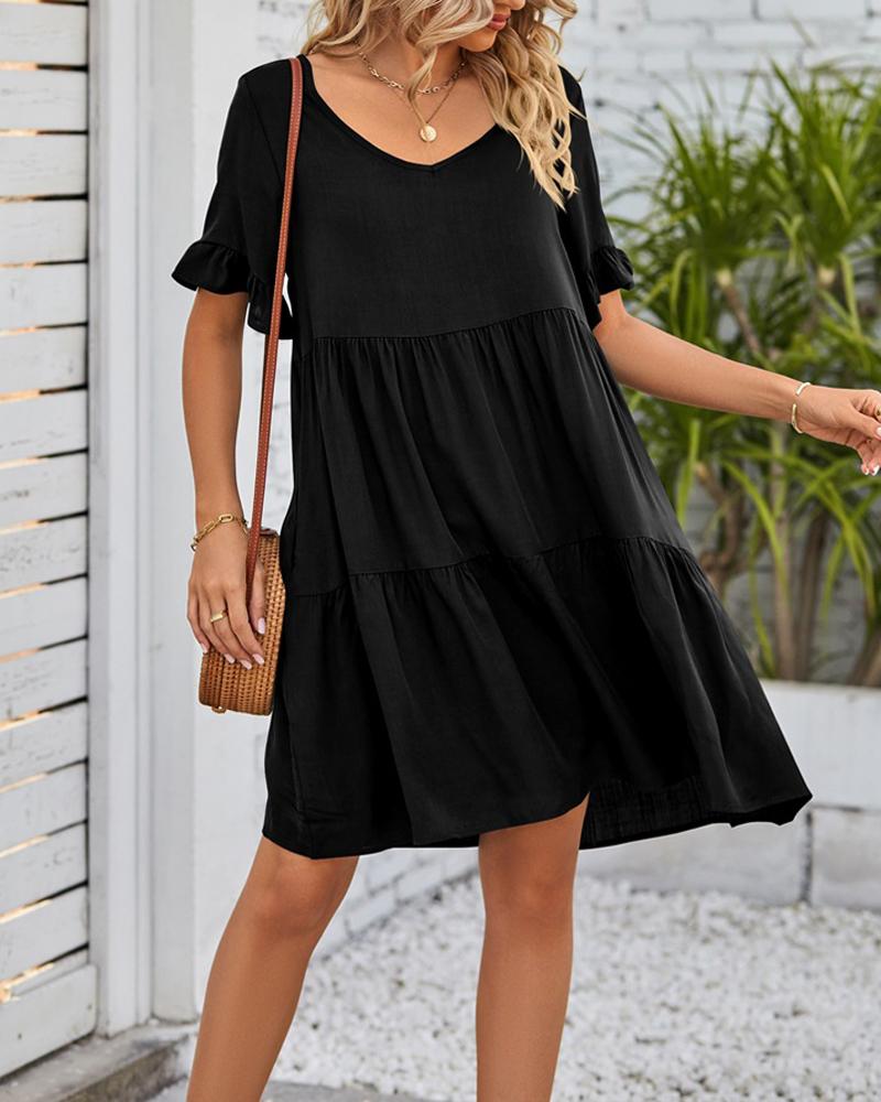 

Short Sleeve Casual Smock Dress, Black