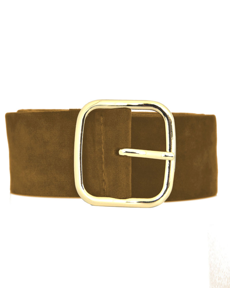 

1pc Metal Buckle Suede Belt, Brown