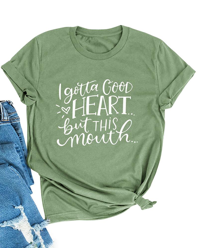 

Tie Dye Letter Print Short Sleeve T-shirt, Green