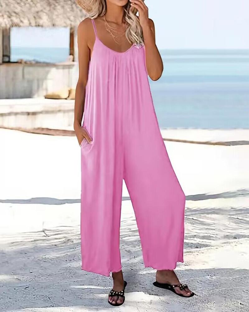 

Pocket Detail Spaghetti Strap Jumpsuit, Pink