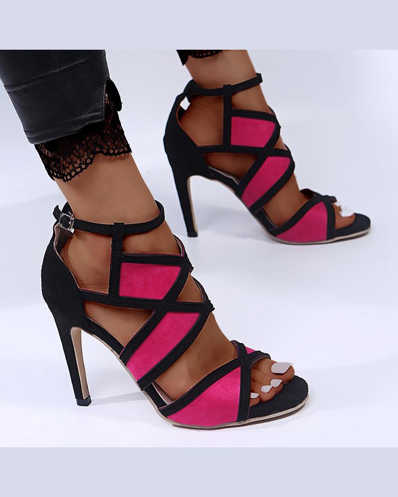 

Colorblock Pointed-toe High Heel Cut-out Sandals, Hot pink