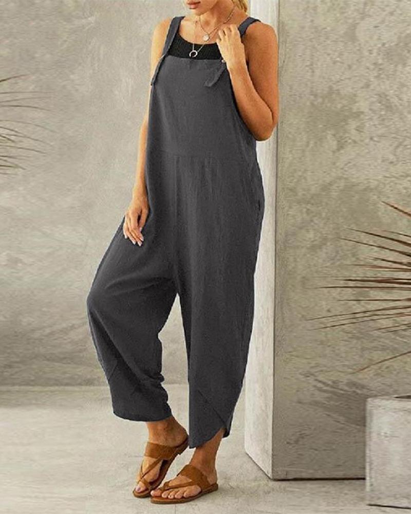 

Pocket Detail Casual Suspender Jumpsuit, Gray