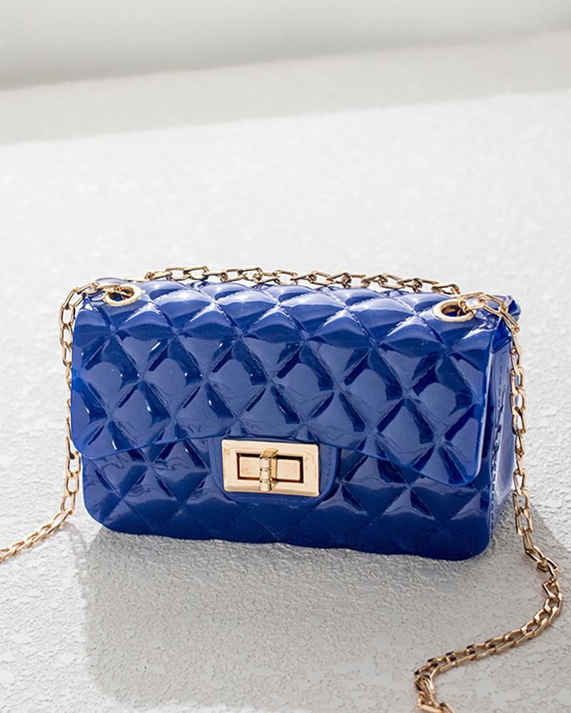 

Quilted Twisted Lock Chain Crossbody Bag, Blue