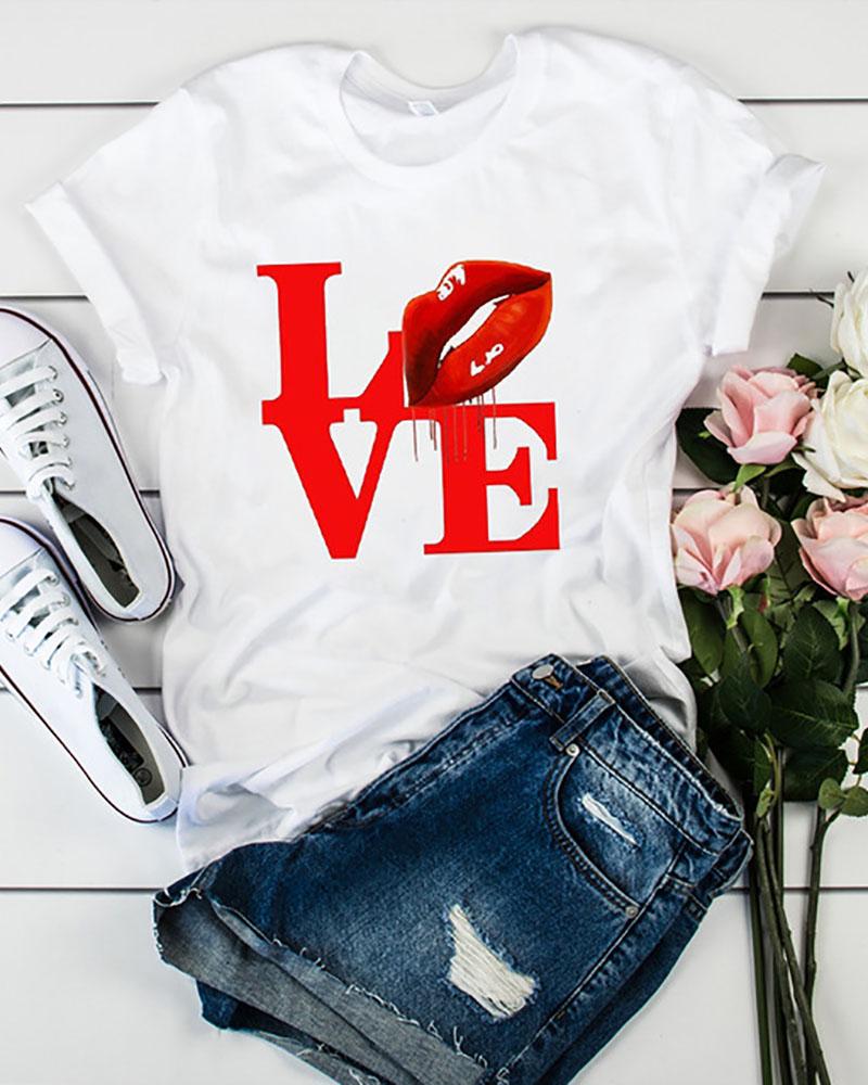 

Lip Letter Print Short Sleeve O Neck Leisure T-shirt, Style1