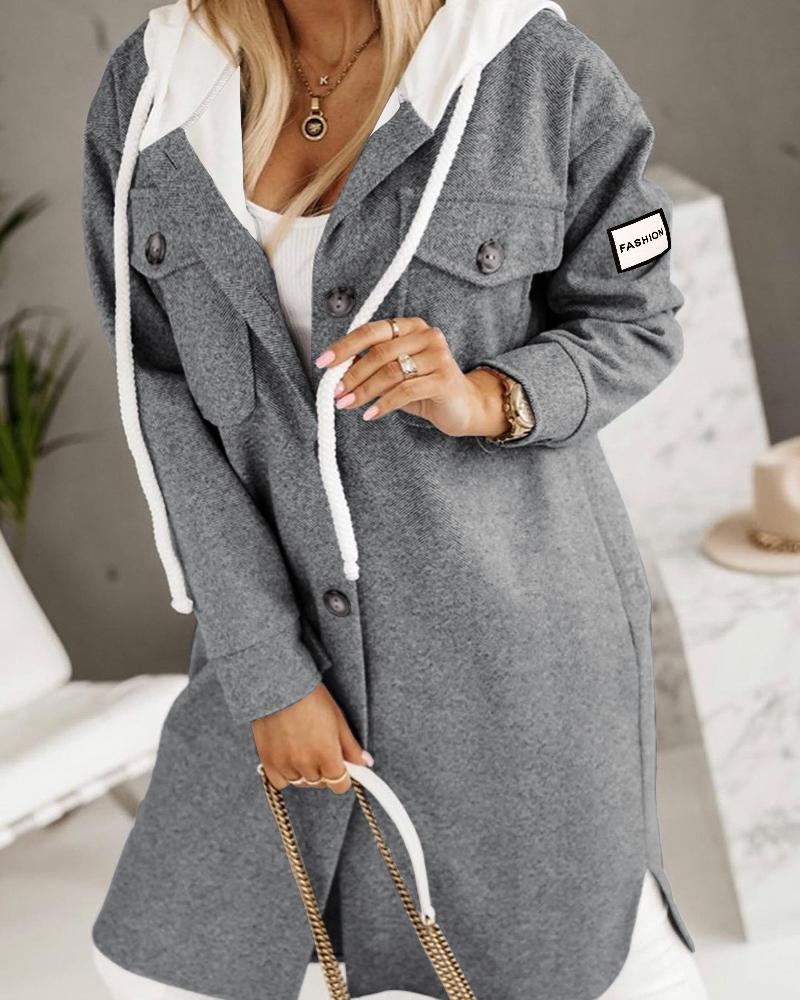 Buttoned Pocket Design Longline Hooded Coat