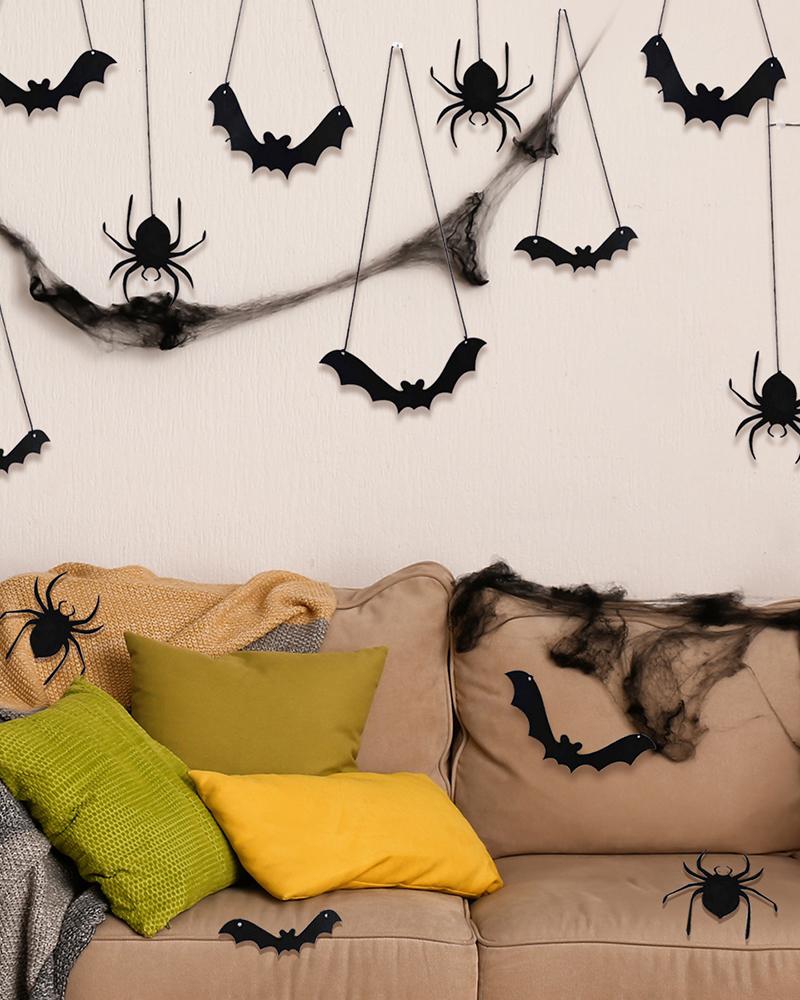 

14pcs Halloween Spider Spiderwebs Bat Wall Home Decoration, Black