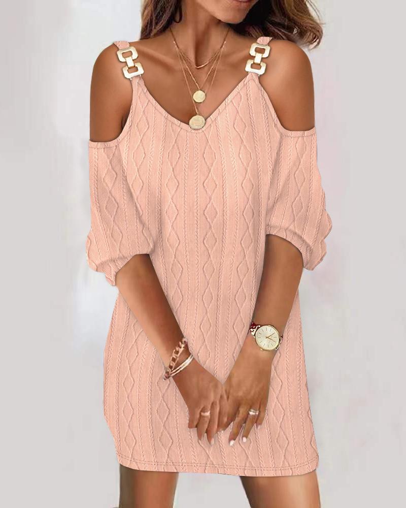 

Cold Shoulder Cable Textured Casual Dress, Pink