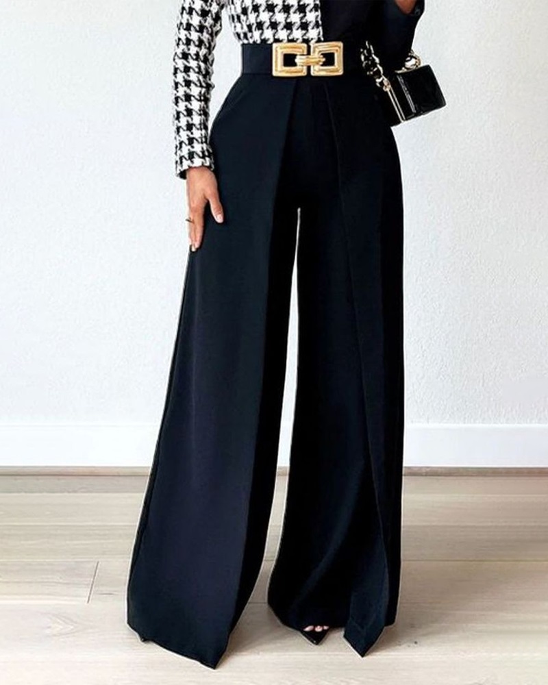 

High Waist Wide Leg Ruched Pants, Black