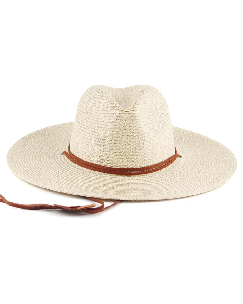 

Wide Brim Tied Detail Straw Hat, Beige