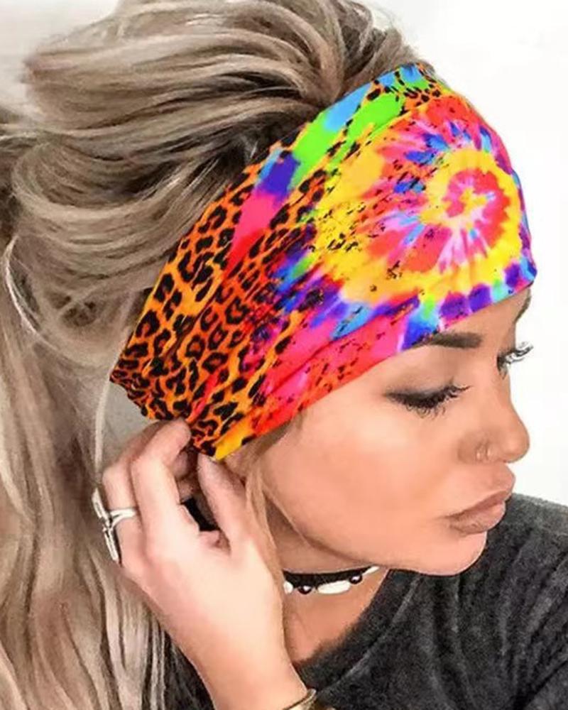 

1pc Tie Dye Leopard Print Sports Wide Headband, Multicolor