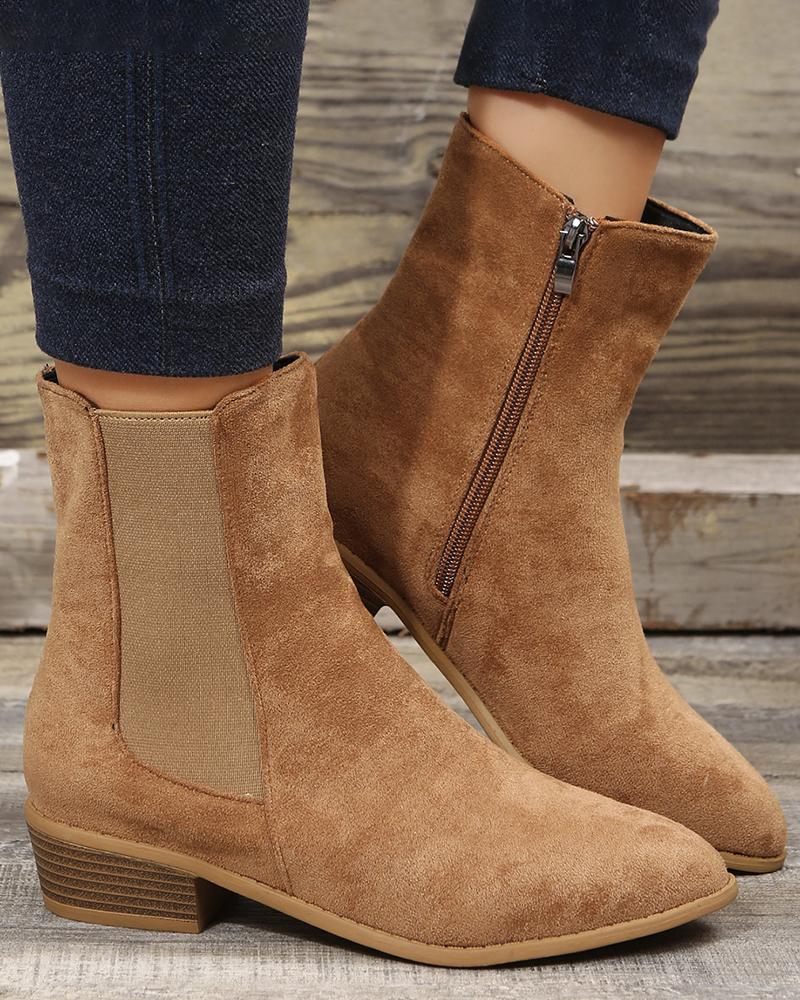 

Side Zip Chunky Heel Ankle Boots, Khaki