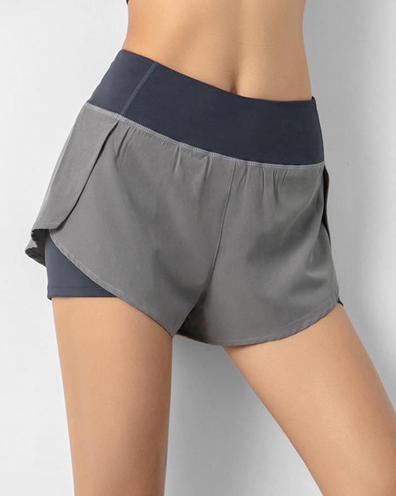 

Pocket Design High Waist Double Layered Yoga Skorts, Purplish blue