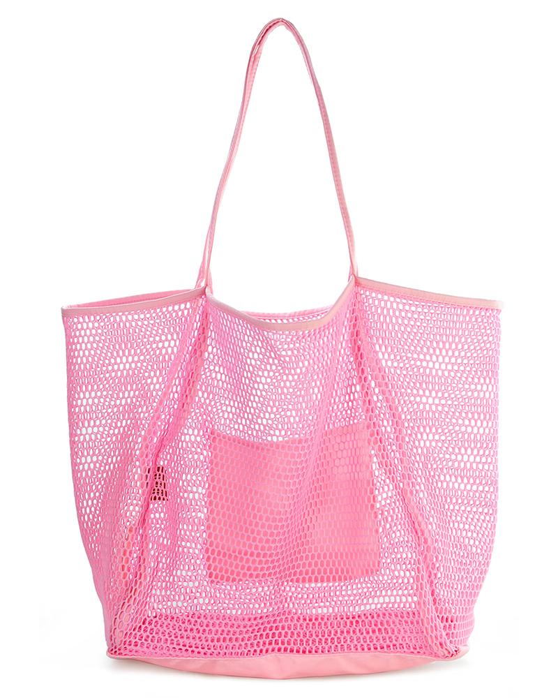 

Hollow Out Beach Tote Bag Large Capacity Shoulder Handbag, Pink