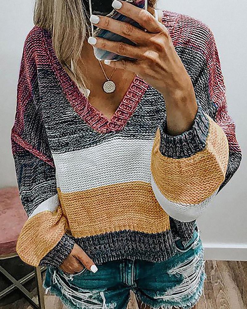 

Colorblock Lantern Sleeve Knit Top, Yellow