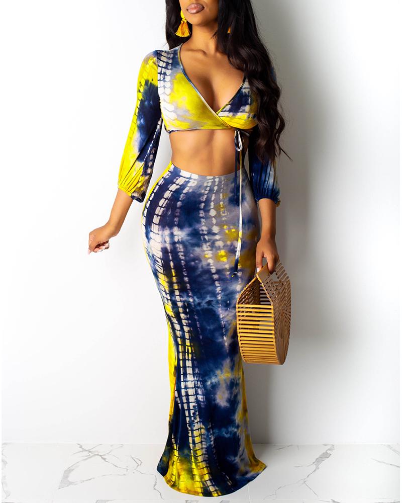 

Long Sleeve V Neck Two Piece Set, Yellow