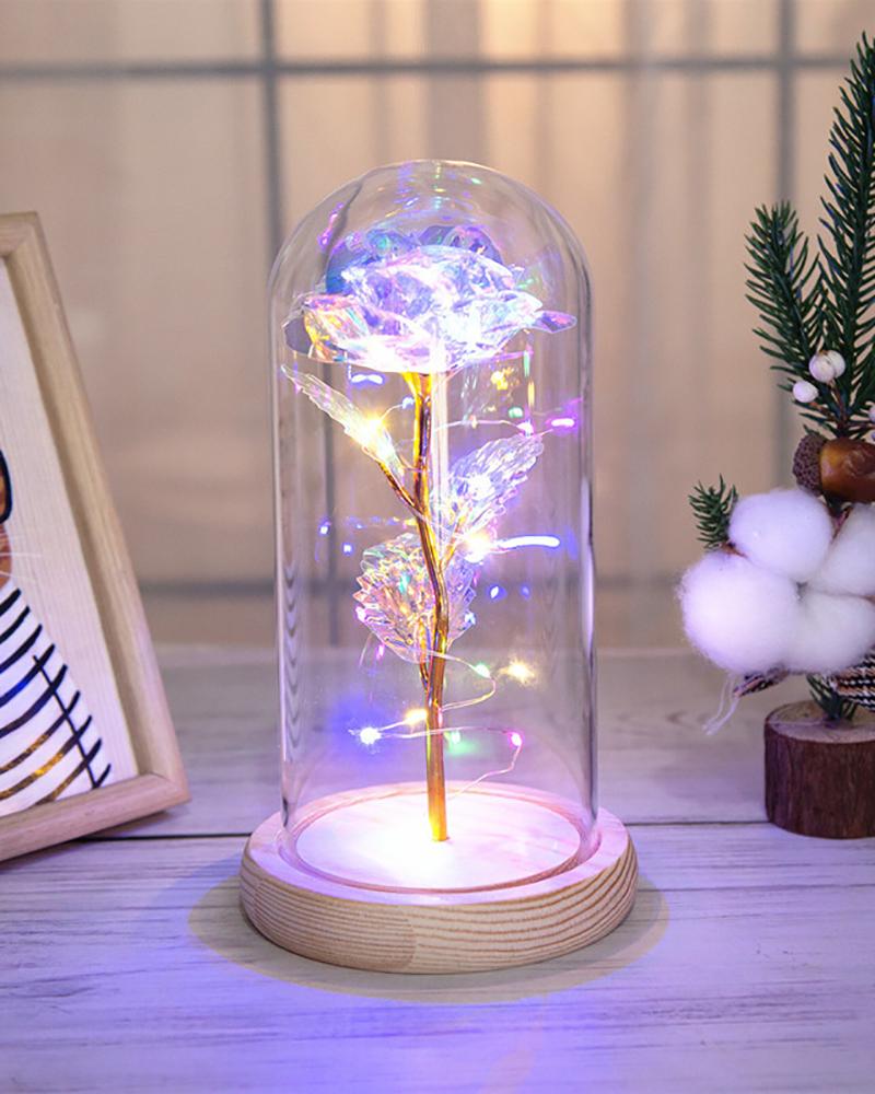 

Colorful Galaxy Flower Rose Artificial Forever Rose With Led Light in Glass Dome, Multicolor
