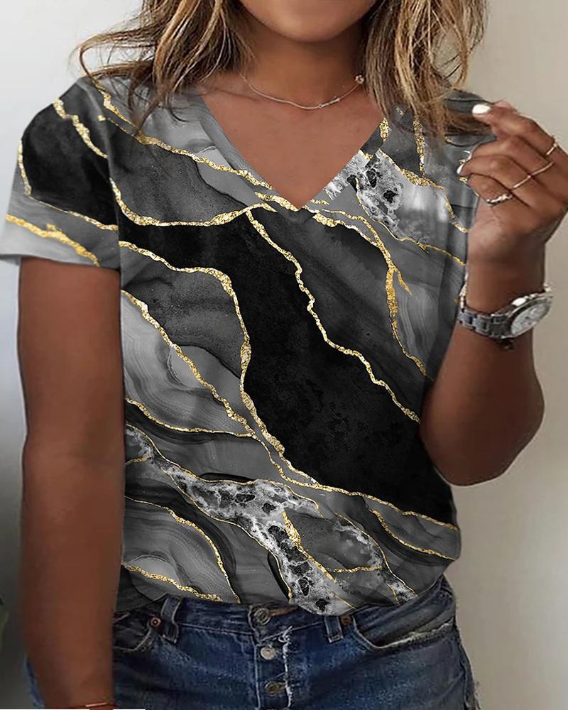 

Plus Size Marble Print Casual T-shirt, Black