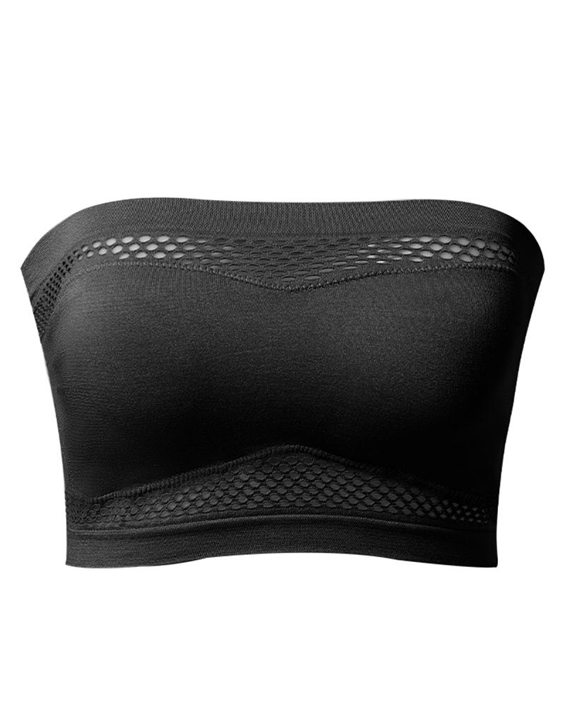 

Hollow Out Breathable Bandeau Bra Top, Black